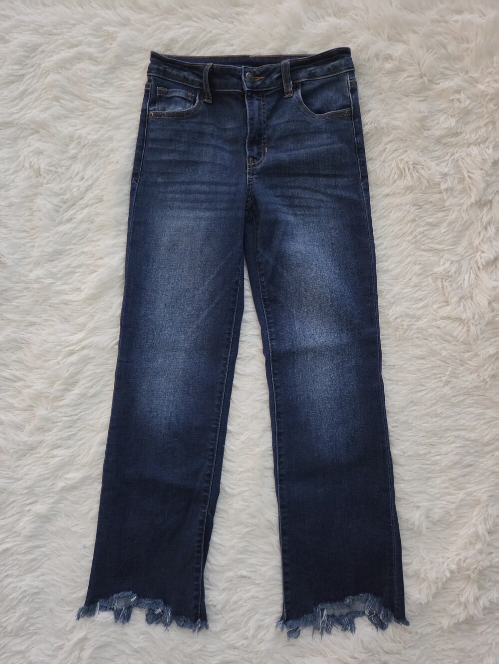 Francesca's Franki Dark Wash Raw Hem Straight Leg Jeans Girls Size 12